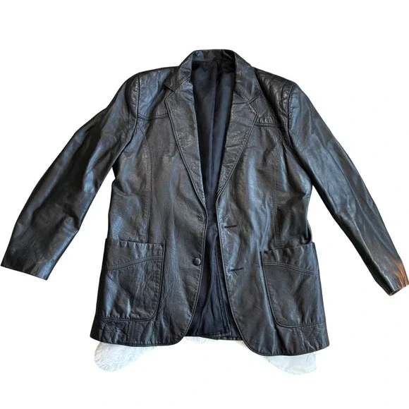 Pioneer Wear Albuquerque Vintage‎ Black Genuine Leather Western Blazer Jacket 42