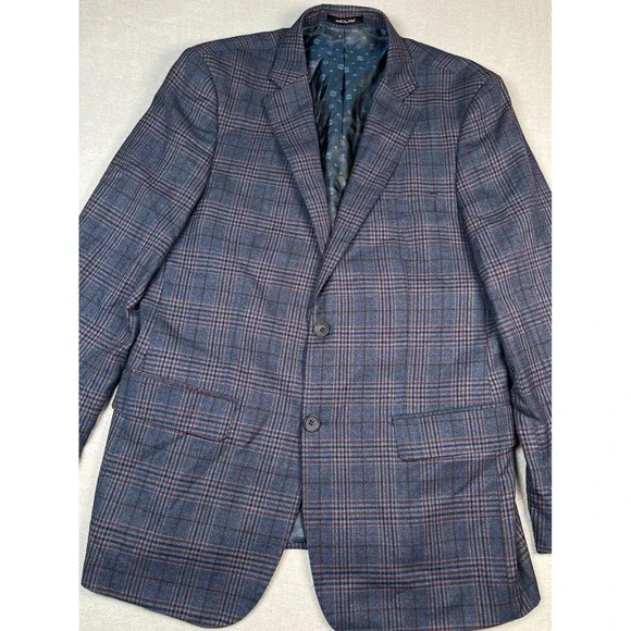 Mantoni Blazer Men 40R Super fine Vergin Wool Jacket Blue Red Plaid Sport Coat‎