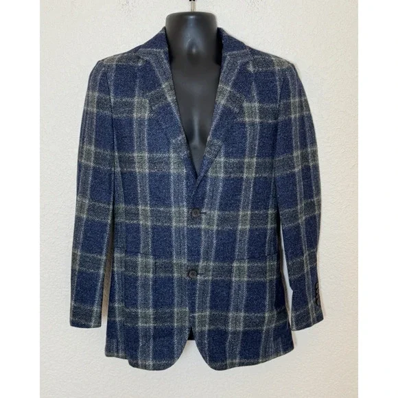 Suitsupply Havana HL C1018I Wool Silk Linen Blazer 36R VBC Windowpane Navy