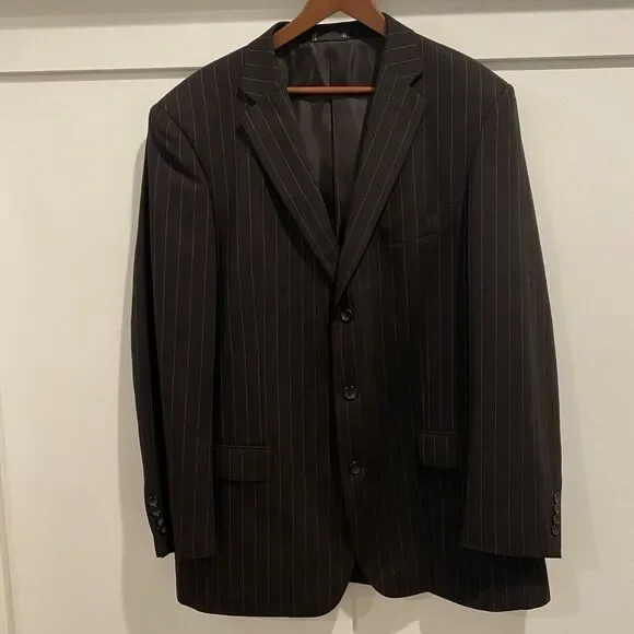 Emanuel Ungaro Men's 46L Black Pinstripe 100% Wool Blazer Sport Coat‎ Jacket