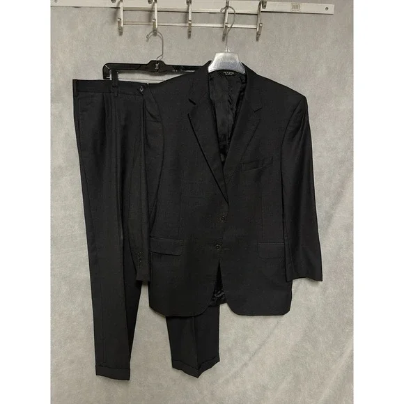 Jos A Bank Suit Men 44L Black Birds Eye Flannel Signature Gold Wool 39X31 Luxury
