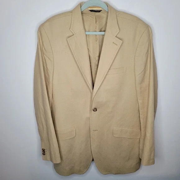 Banana Republic Beige Tan Linen Cotton Blend Blazer Sports Jacket Mens Sz 42L