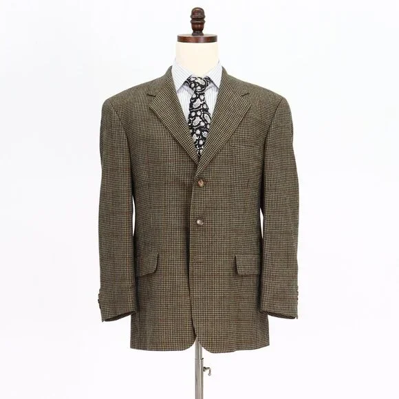 Tommy Hilfiger 40R Brown Check 3-Button Sport Coat Blazer Jacket V679