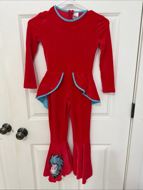 Dr. Seuss Thing 1 Red Kids Costume size small 4-6 Jumpsuit size small
