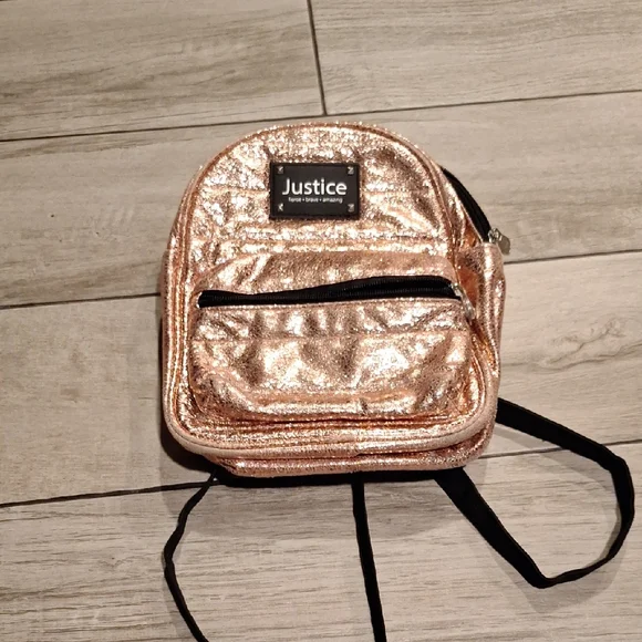 🍋‍🟩Justice Shimmering Rose Gold Backpack🍓🦉🐧💘💐