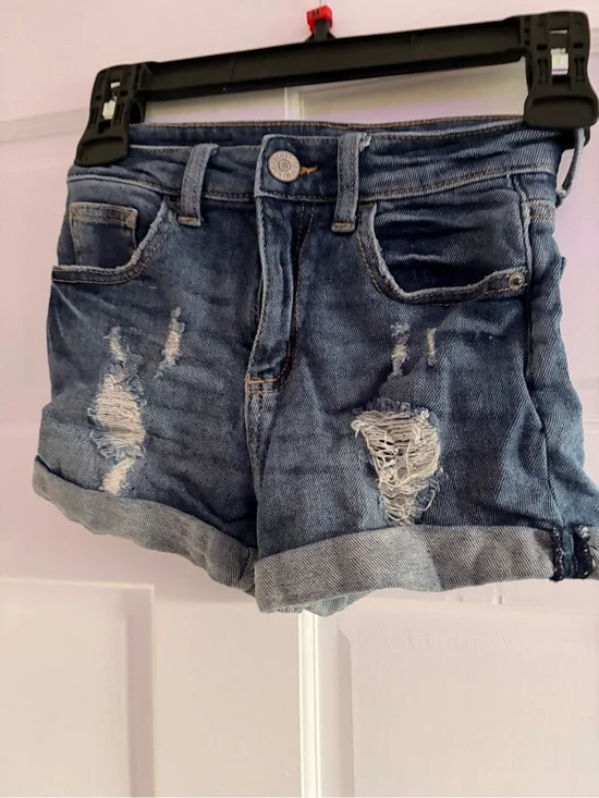 Justice Distressed Rolled Hem Denim Shorts - Blue