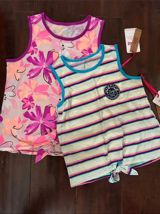 Justice Girls Pink Floral & Multicolor Striped Tank Top Set