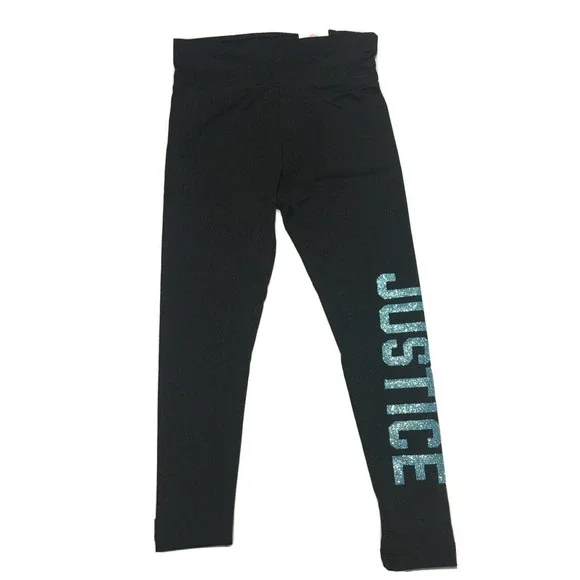 JUSTICE Girls Leggings Size 6 Glitter Hologram Logo‎ Active Fit NWT