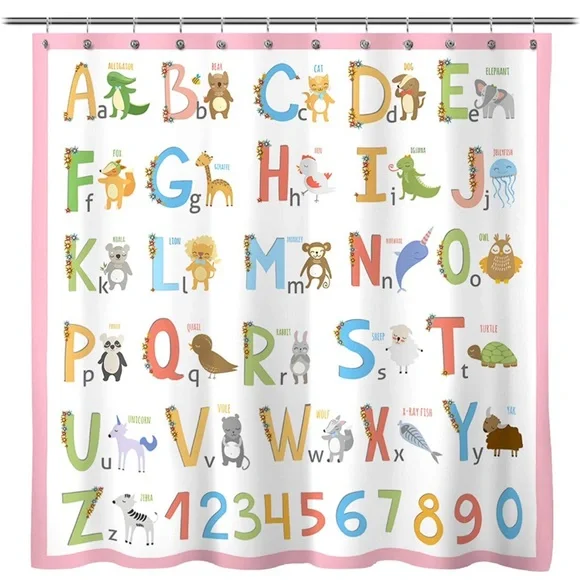 Alphabet Waterproof Polyester Shower Curtain for Kids ABC