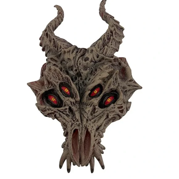Dragon 2018 Four Eyed Demon Mask Horned Monster Horror Halloween Tan Red