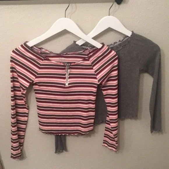 Justice Tops long sleeve Striped Front zipper Size 10 elastic neckline