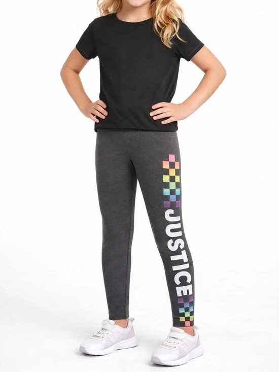 Justice Girls Leggings Size 10 Medium Gray Rainbow Logo Athletic Pants