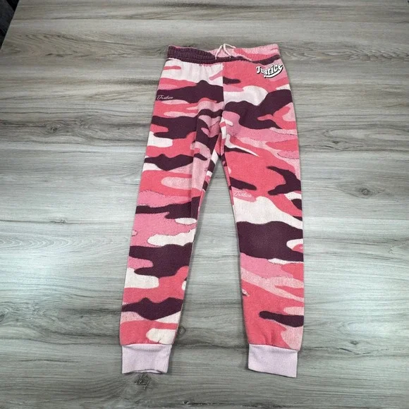 Justice‎ Pink Camo Joggers Sweatpants Girls Size M 10 Drawstring Waist