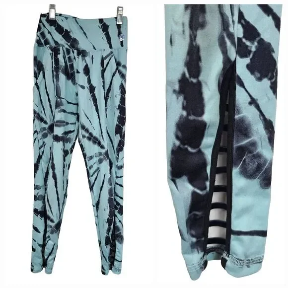 Justice Tall/Slim Girls Tie Dye Leggings Cut out Stretch Pants Pull On Pockets