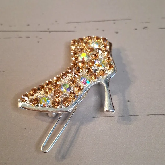 Gold Rhinestone High Heel Barette