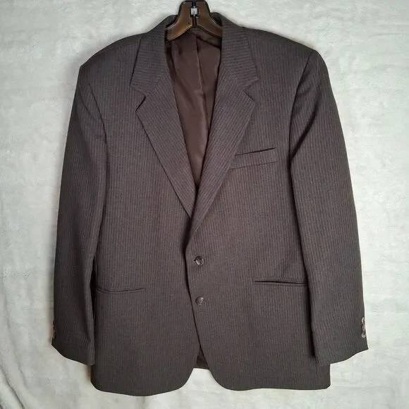 Haggar Suit Jacket Blazer Size 44 Brown Pin Stripes Sport Coat Made In U.S.‎