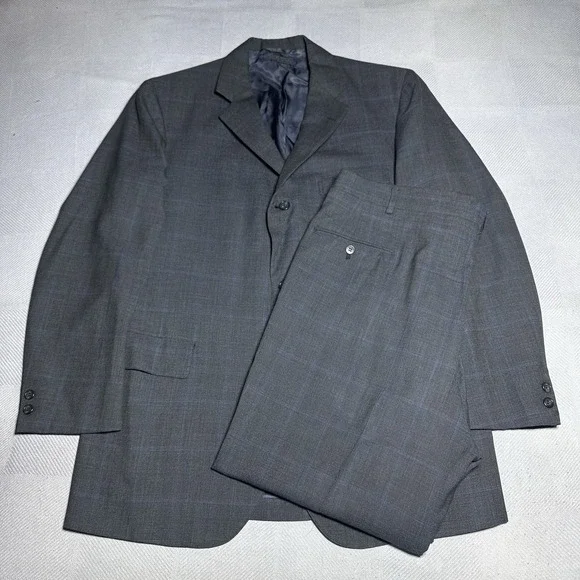 Vintage Brooks Brothers Golden Fleece Windowpane Wool Suit 44L 38x28.5 USA‎ Made