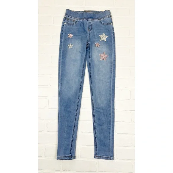 Justice Glitter Star Mid Rise Jegging Pull On Skinny Jeans Size 14 Slim
