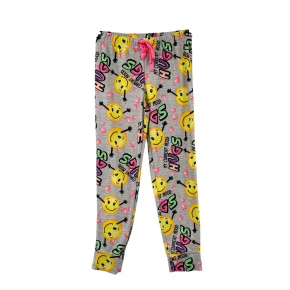 Justice Girls 10 Sleep Pants Jogger Smiley Face Emoji Hugs Current Mood