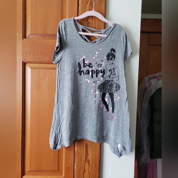 Justice Girls Gray Graphic T-Shirt with Pink Accents Neon Glitter 8 Dog