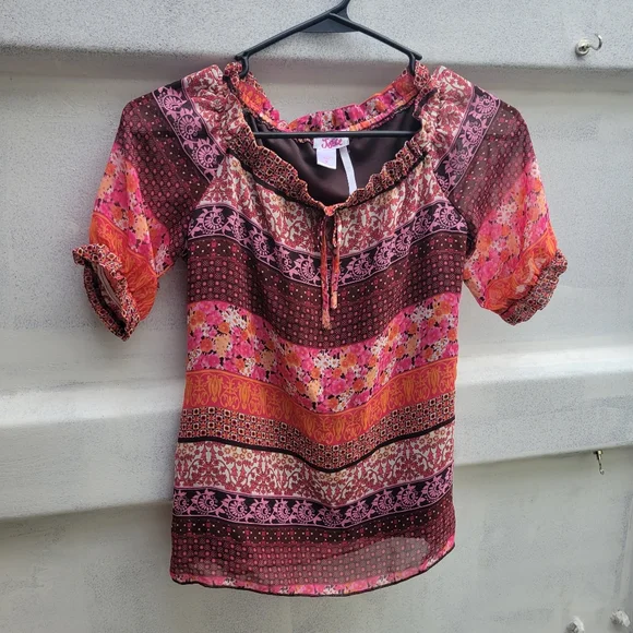 ❤️🩷❤️ Fall colored girls blouse top floral bohemian justice 8