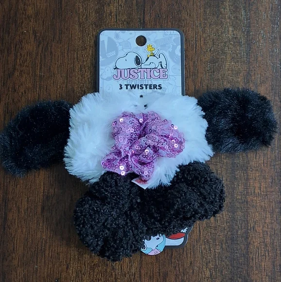 Justice Peanuts Snoopy Girls Hair Scrunchies, 3 Piece Set, New With Tag