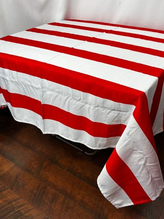 * Room Essentials Red White Horizontal Stripe Shower Curtain EUC