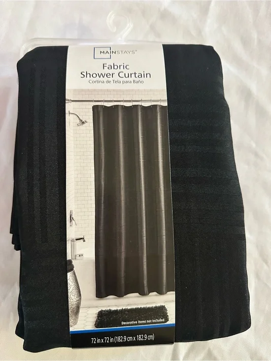 Mainstays Black Fabric Shower Curtain Panel