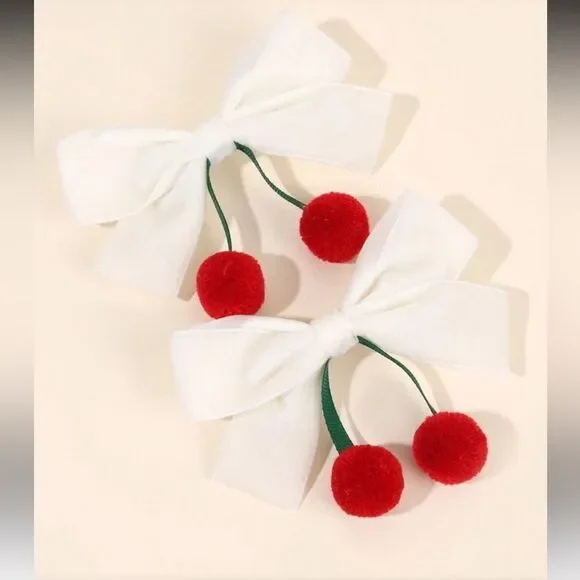 Bow Hair Clips with Red Cherry A1615