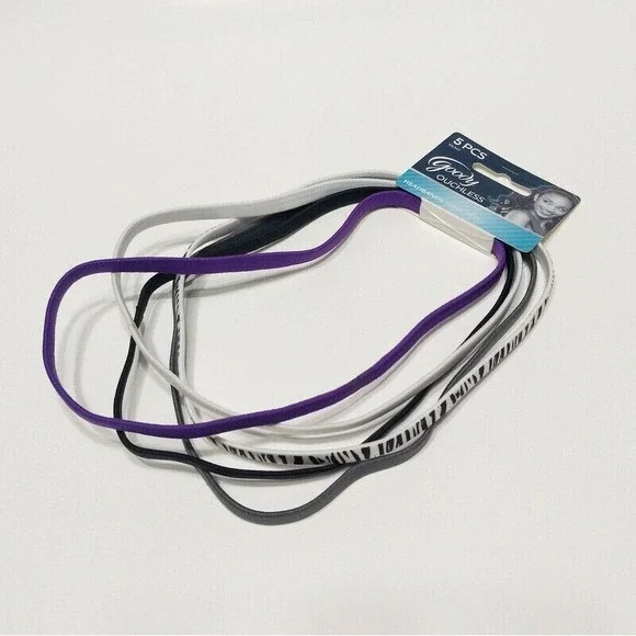 Goody Ouchless Elastic Headband 5 PCS Black Gray Purple White Zebra Headbands
