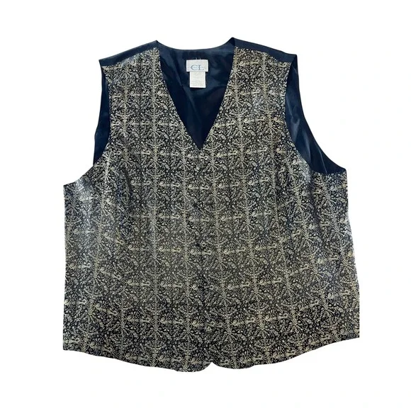 Cricket Lane Mens 3X Gold Black‎ Floral Brocade Damask Formal Vest Button Front