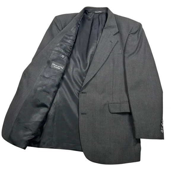 Kilburne‎ & Finch Mens 42L Blazer Charcoal Gray Pinstripe Wool Blend Suit Jacket