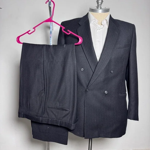 Otto Klaus Ezra Lee Suit Mens 42L 36x31 Charcoal Gray Pinstripe Double Breasted