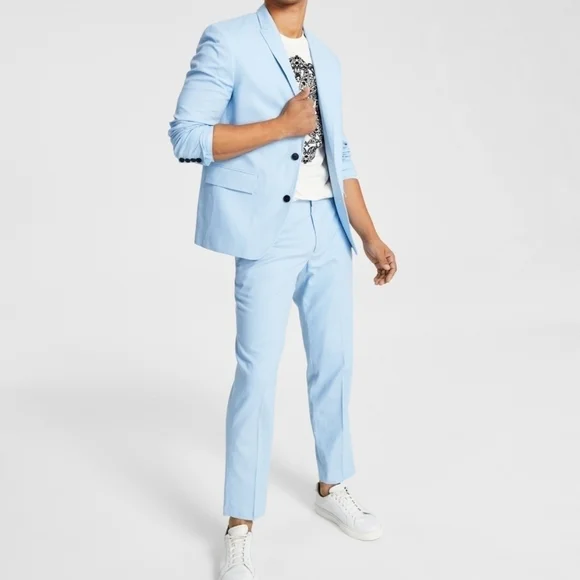 INC International Concepts Light Blue Linen Blazer Jacket