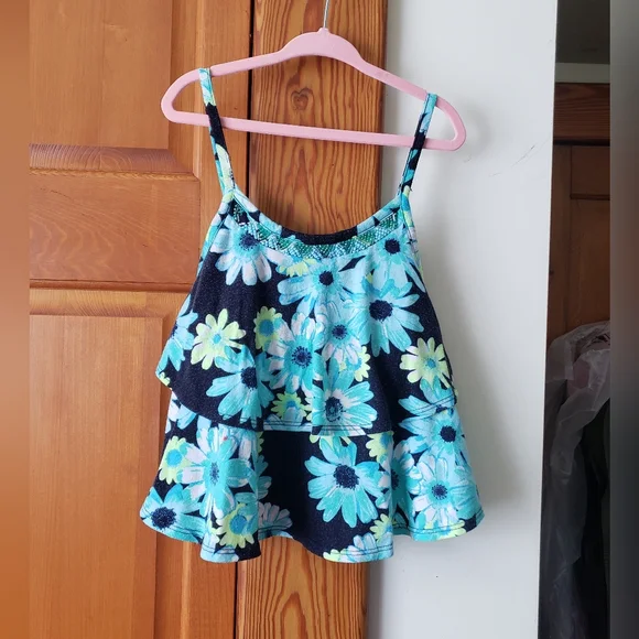 Floral Blue Teal Navy Kids Teired Layered Swing Flowy Tank Top 7 Justice