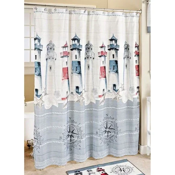 Lighthouse Shower Curtain Nautical Seashell Ship Compass Polyester Bath Gift NEW