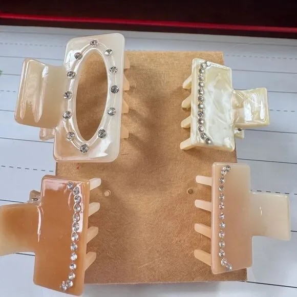 Anthro Elegant Cream and Tan Hair Clips with Rhinestones & Headband