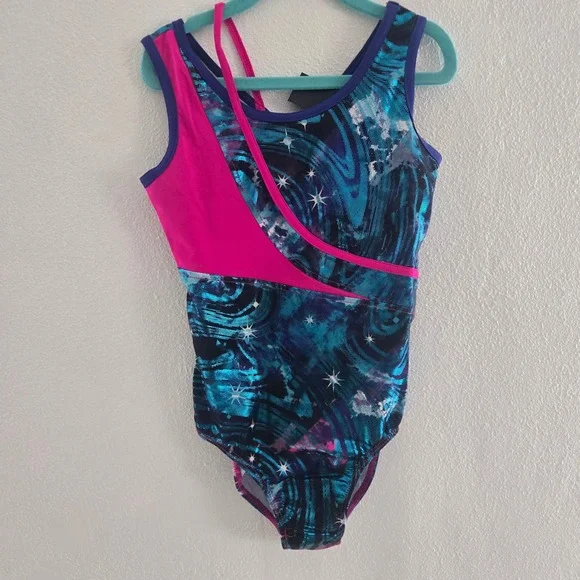 NWT Rainbeau Moves Girls‎ Galaxy Metallic Gymnastics Leotard Pink Blue Small