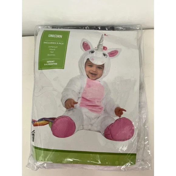 Unicorn Costume Jumpsuit Hood Tail Booties Infant Halloween‎ Cosplay 0-6 Months