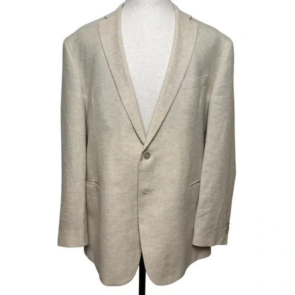 Jos. A. Bank 1905 Mens 46 Long Blazer Linen Wool Blend Beige Sport Coat 2 Button