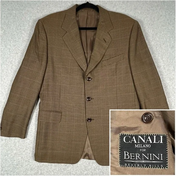 Canali Milano Blazer Jacket Sports‎ Coat Italy Wool Brown Birdseye SEE PICS