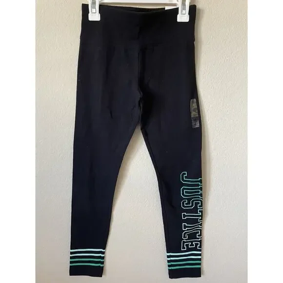 Justice Black Green Ombre Striped High Waist Full Length Leggings Size 10
