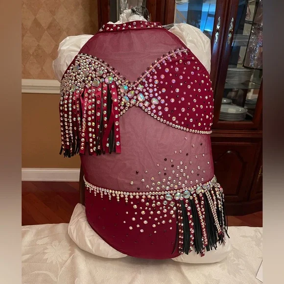 Dance Costume Semi Custom Bryn•Lavinia Base size Adult L, Burgundy