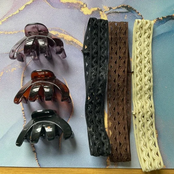 Claw Clips‎ 3 Piece Set Tortoise Shell Black Purple Hair Accessories Neutral Y2K