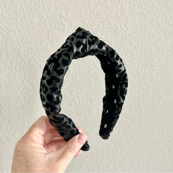Lele Sadoughi Faux Leather Knotted Headband Black Leopard Print
