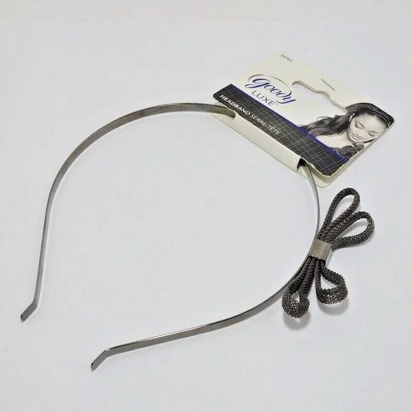 Goody Luxe Headband Gunmetal Silver Color Metal Mesh Bow - New - Item # 04703