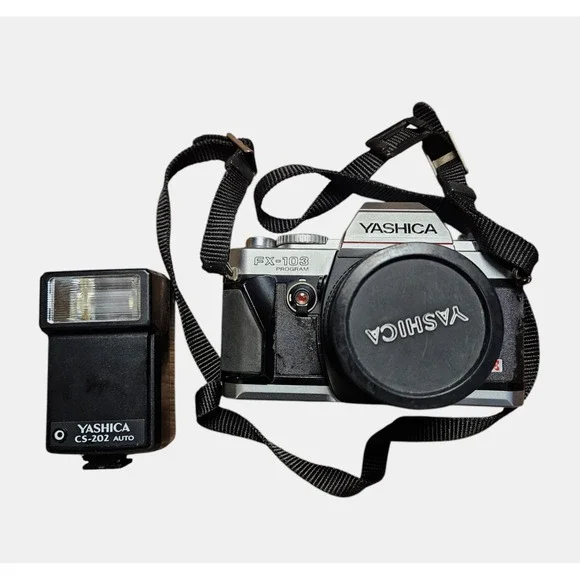 Vintage Yashica FX-103 Program 35mm SLR‎ Camera with CS-20Z Auto Flash Retro