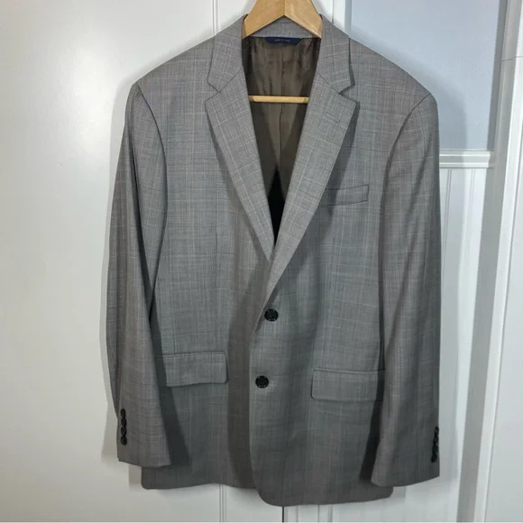 Brooks Brothers 1818‎ Milano Saxxon Wool Blazer Gray Plaid Windowpane 42R W36
