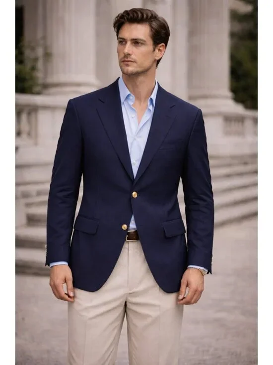 Burberrys Blazer Men Navy 100% Wool Gold Buttons Classic Sport Coat No Size Tag