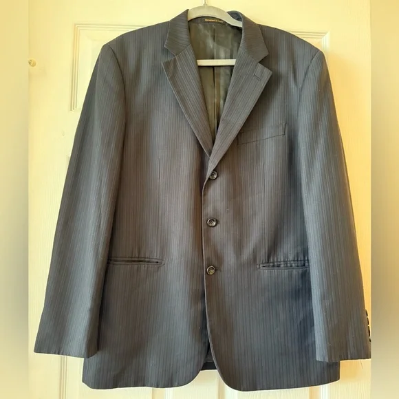 Vinci Men's 3-Button Pinstripe Suit Jacket Blazer Black Sz 40R‎ Italian Design